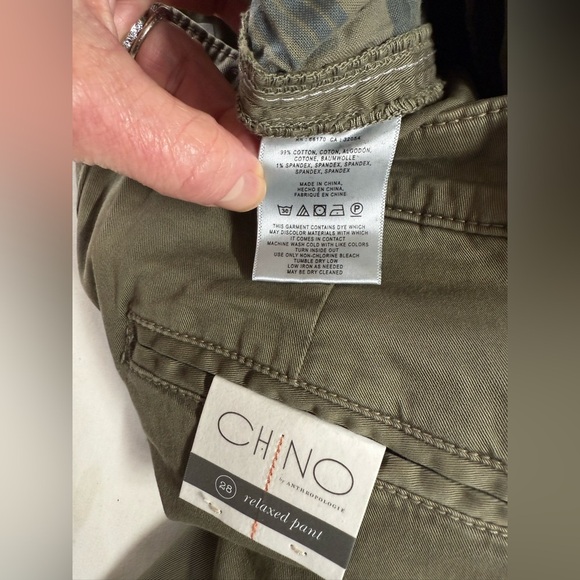 ANTHROPOLOGIE Olive Green w Black velvet stripe straight leg chinos size 28 - Picture 12 of 14